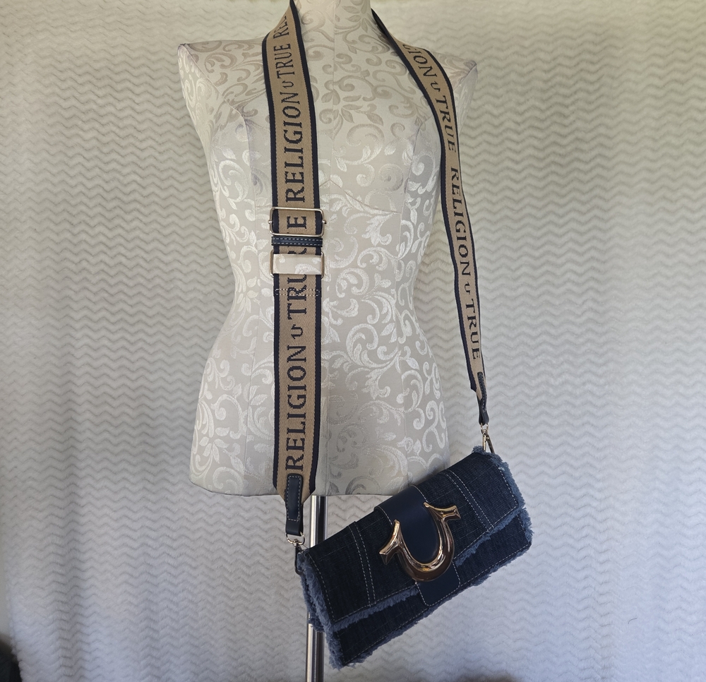 True Religion Dark Blue Denim Crossbody with Branded Strap